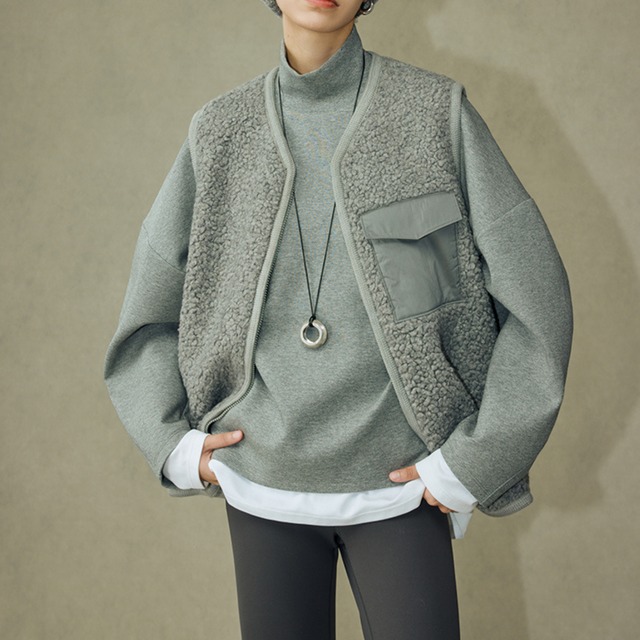 【ジップアップポケットボア切替ベスト 】P02134