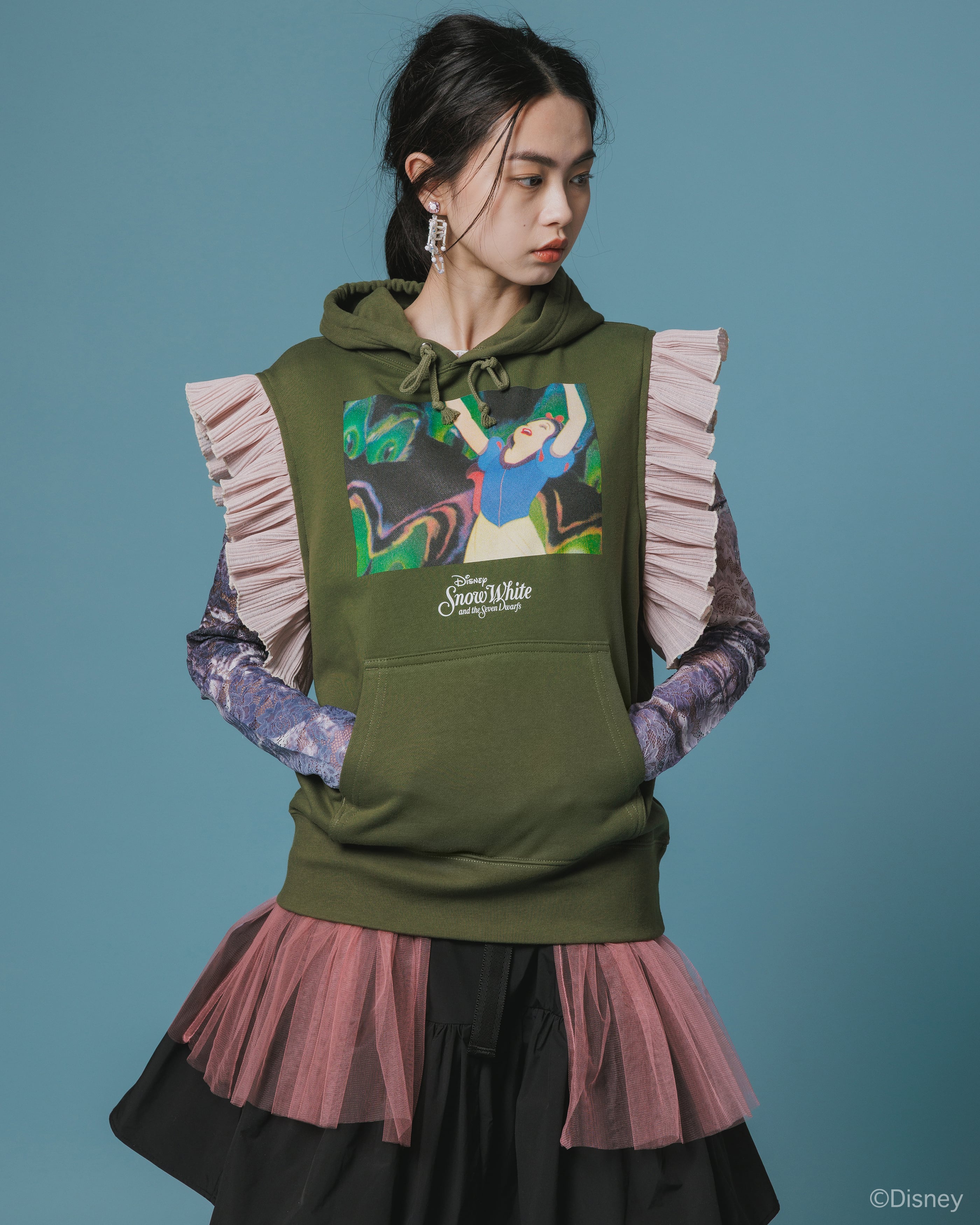 【NON TOKYO ノントーキョー】 / FRILL SLEEVE HOODIE フリルスリーブフーディー / KHAKI