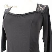 社交ダンス 衣装 トップス ブラウス ブラック系 チャコット Chacott 日本製 黒 七分袖 レース 上品 練習 レッスン 伸縮 ストレッチ シンプル パーティー セクシー かわいい オールブラック ダンス衣装 イベント ステージ