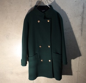 Dark Green Stand Collar Wool Coat