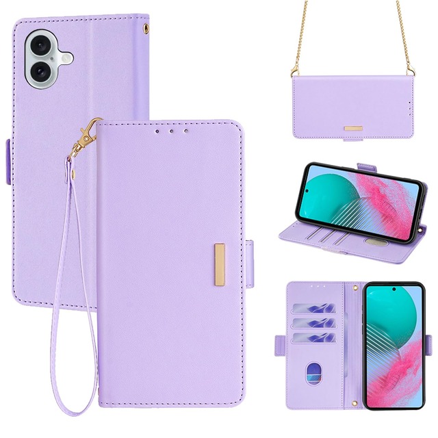 For iPhone 16 ケース 手帳型 ショルダー For アイフォン16 財布型 カバー ストラップ長+短2本付き 肩掛け 斜めがけ 女性 おしゃれ ロングストラップ カード収納 横置き 上質な手触り 耐汚れ気質 肌感レザー 防指紋 耐久性 贈り物 COCOCLOUD パープル