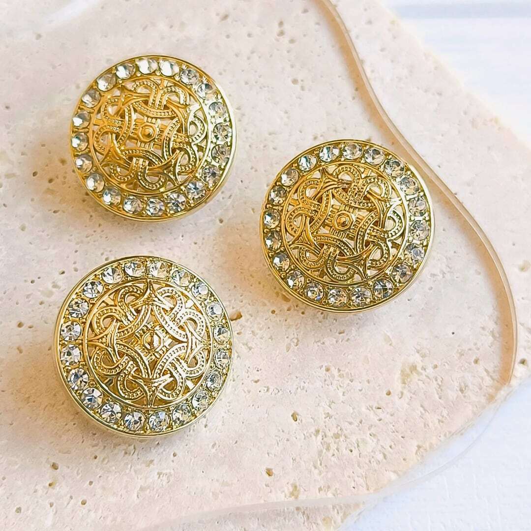 キラキラストーンメタルボタン(ゴールド) 21mm シャンクボタン インポート 輸入