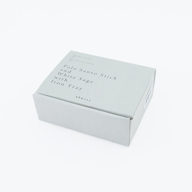 ペルー産パロサント（4本）とセージ（10g）とアイアンと木の台セット／浄化