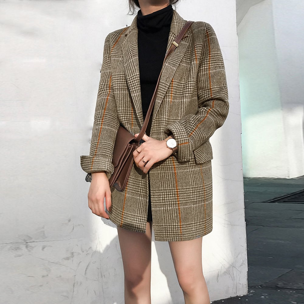 グレンチェック ジャケット レディース 春秋冬 アウター 羽織り きれい