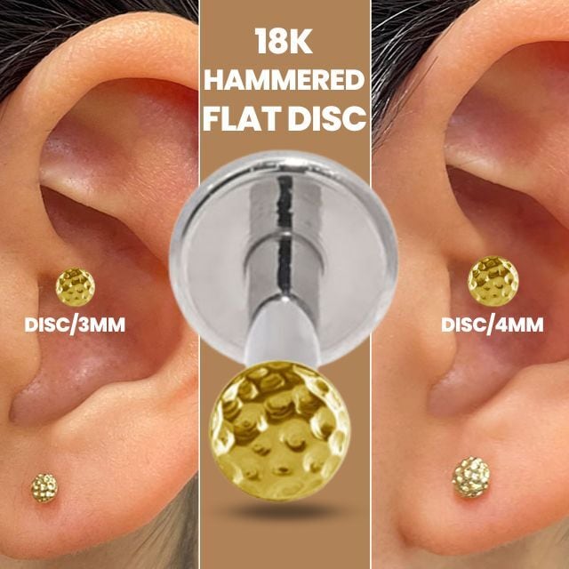 18K 18金イエローゴールド 4mm 槌目プッシュピアス 20G 18G 16G 14G