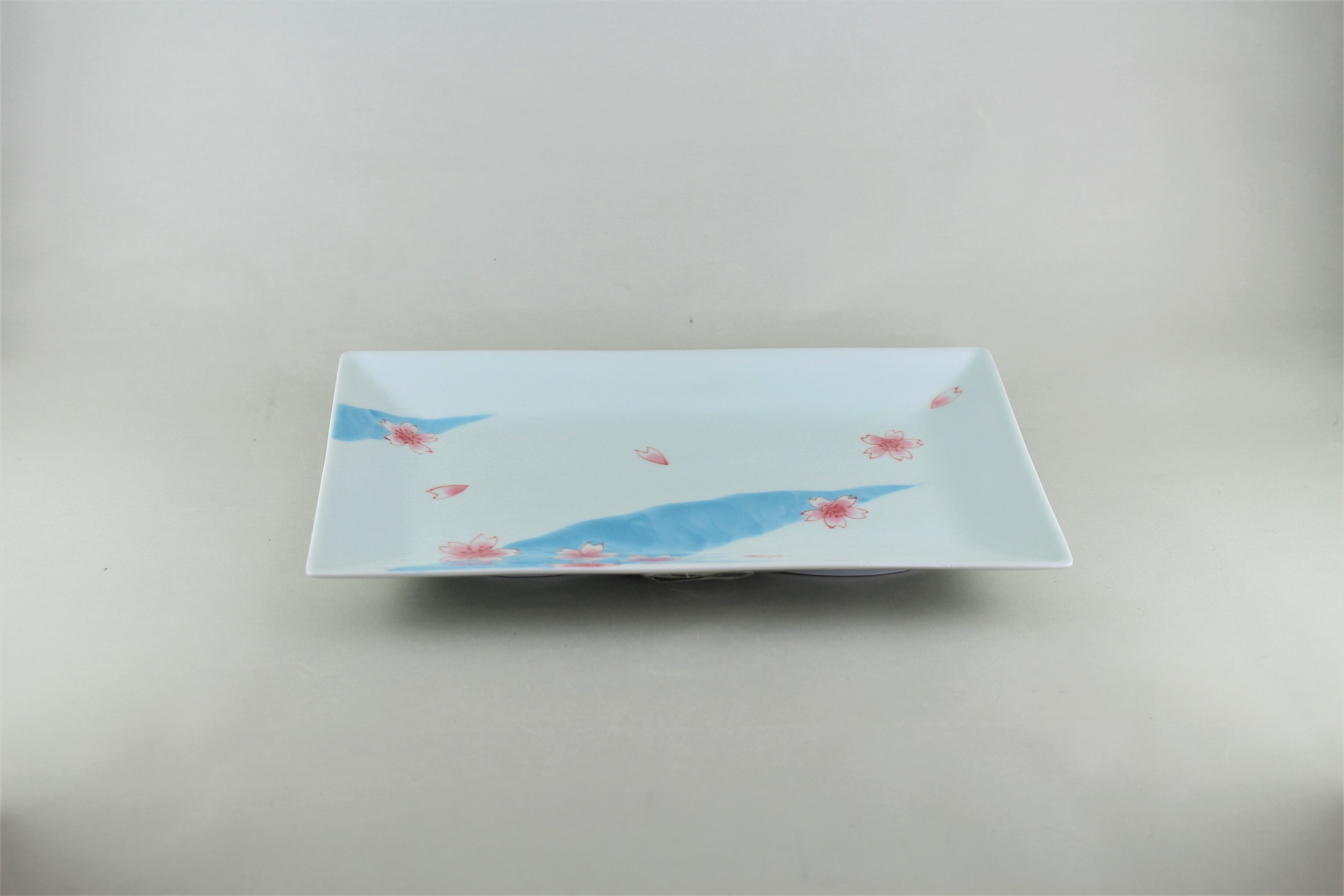 流水桜　長角皿