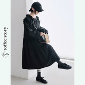 ピュアコットン ブラックチュールピエロカラーワンピース i0418
