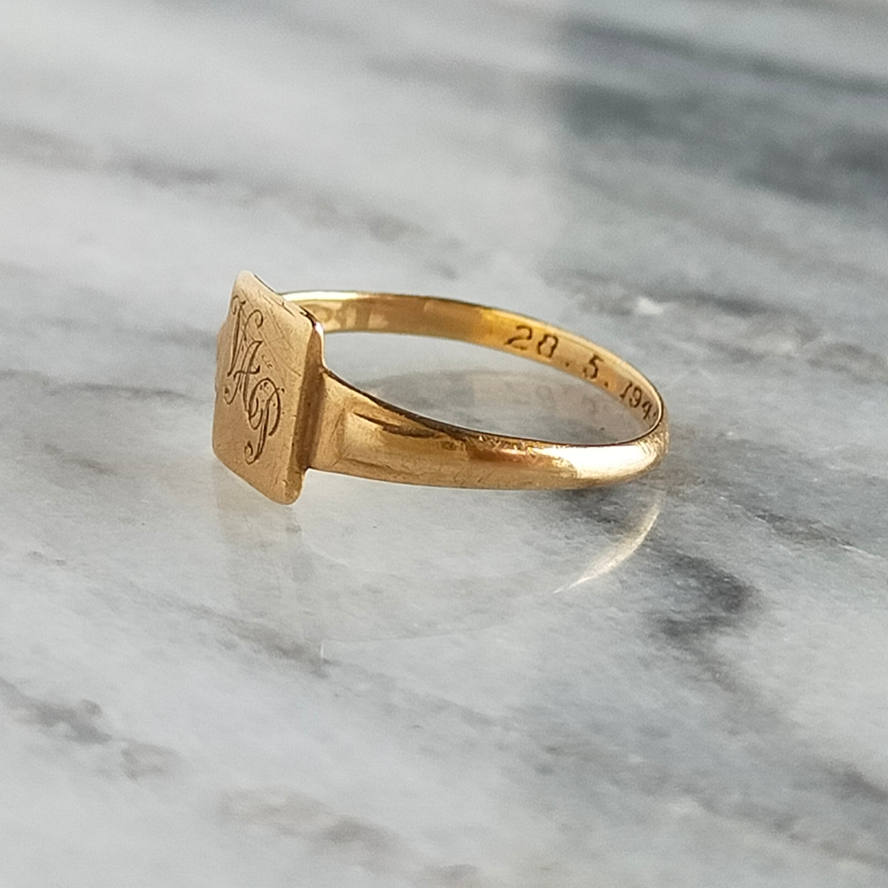 英国 1949年 ヴィンテージ 9kゴールド イニシャル シグネットリング  