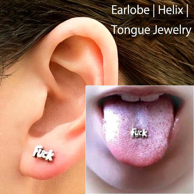 ボディピアス 16G 選べる長さ FUCK 中指 ストレートピアス ロブ