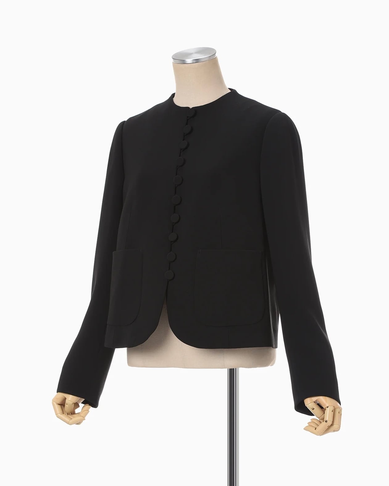 Mame Kurogouchi】Acetate Polyester Collarless Short Jacket / black