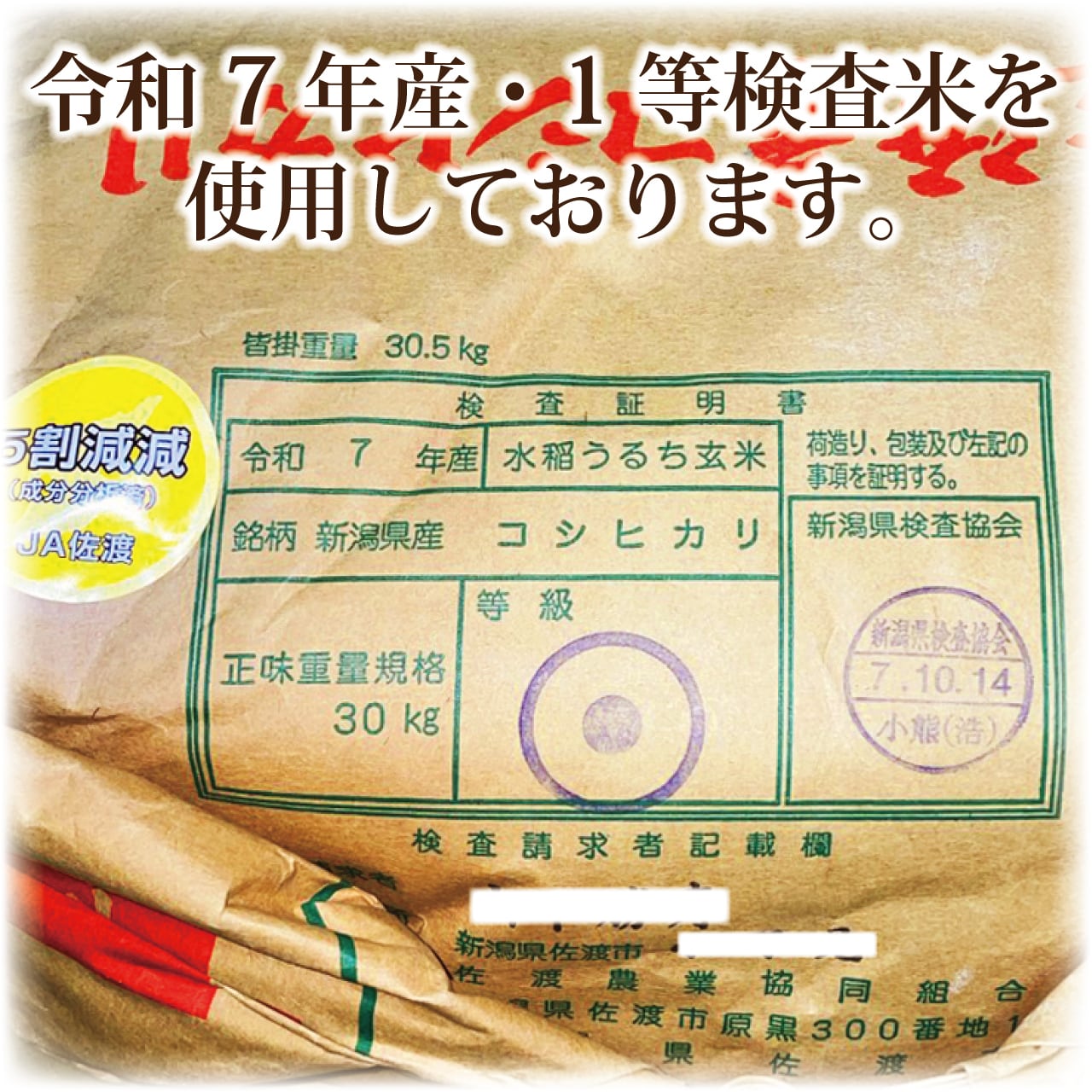令和7年産 【減農薬栽培米】新潟県佐渡産こしひかり 玄米30kg | 玄米