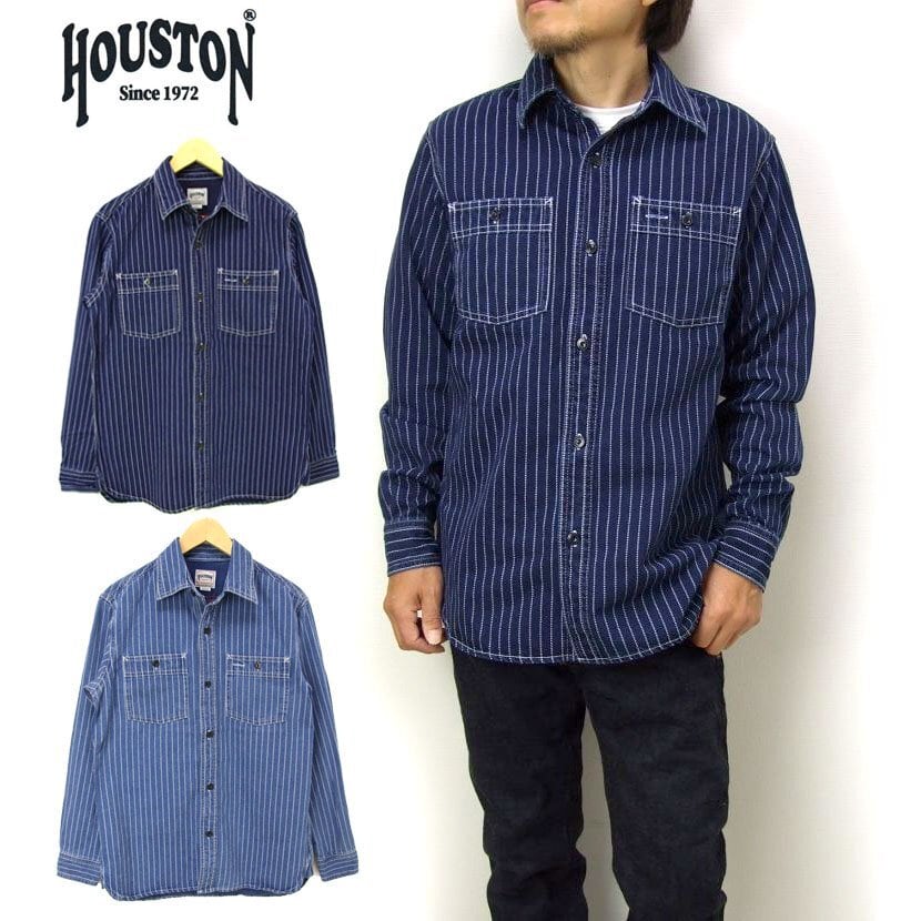 houston ウォバッシュストライプシャツ メンズ長袖ワークシャツ 40691 ヒューストン ゆったりデニムシャツ WABASH WOOK SHIRT  k2select2020