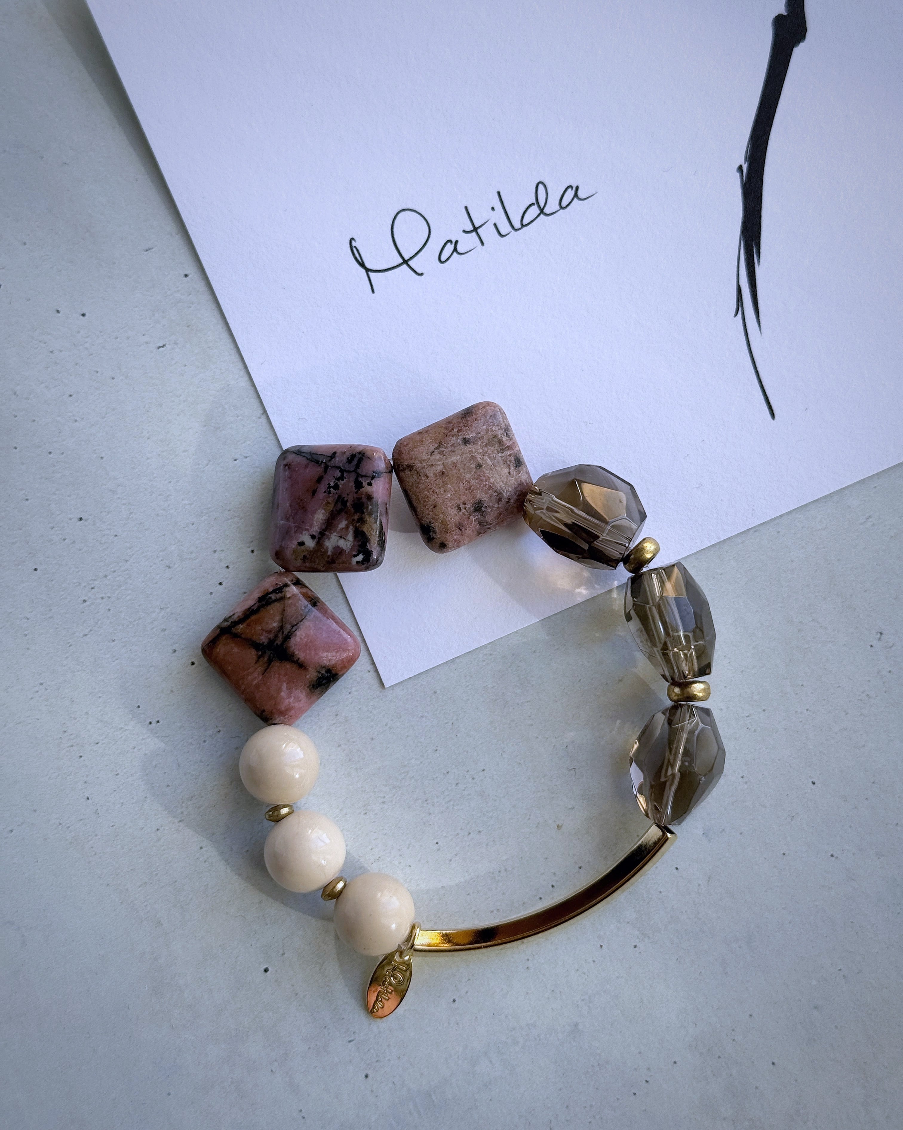 【再販】Tube & stone bracelet(ロードナイト×スモーキークォーツ×リバーストーン)