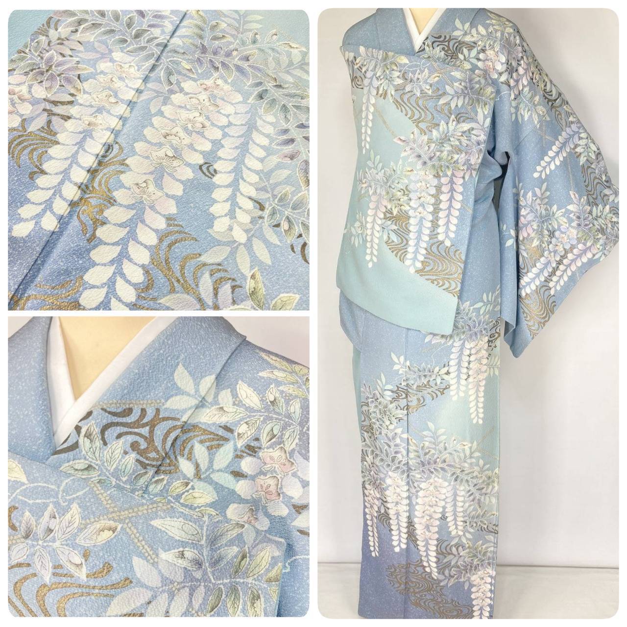 辻が花 纐纈 伝統工芸士 小長谷喜八郎 金通し 袋帯 正絹 紫 白 ラメ