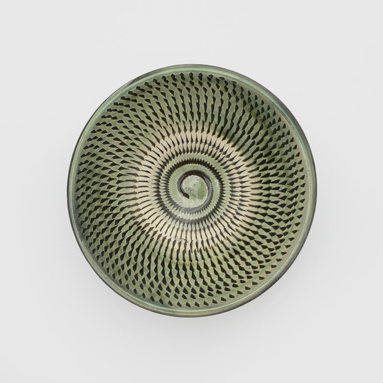 小鹿田焼 小袋窯 4寸深鉢 飛びかんな 内外緑 直径約12cm 陶器 和食器