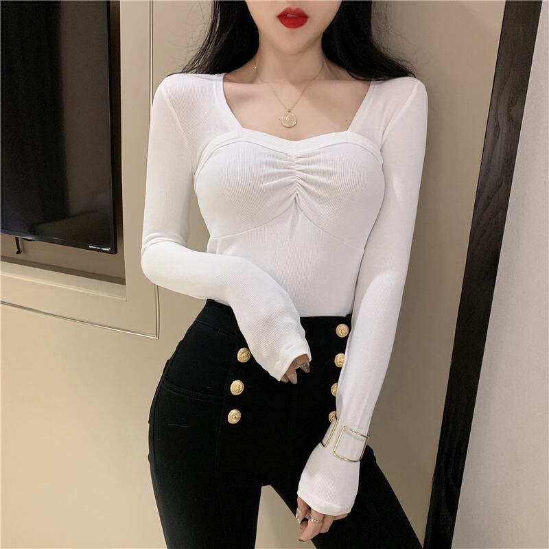 ホワイトシャツ スプリングオータムスタイルスリムTシャツ ロング 春物 秋物 1号婦人82285209153