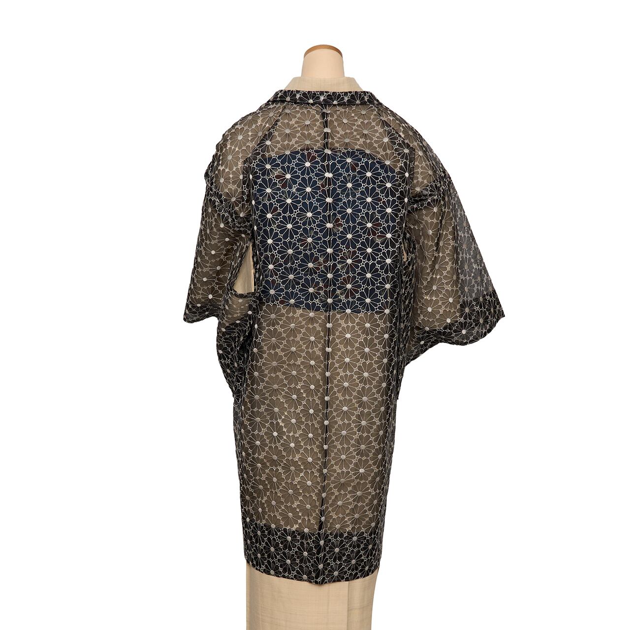 シルクオーガンジー 菊の花の模様 ちりよけ長羽織【未着用品】 | かわの屋