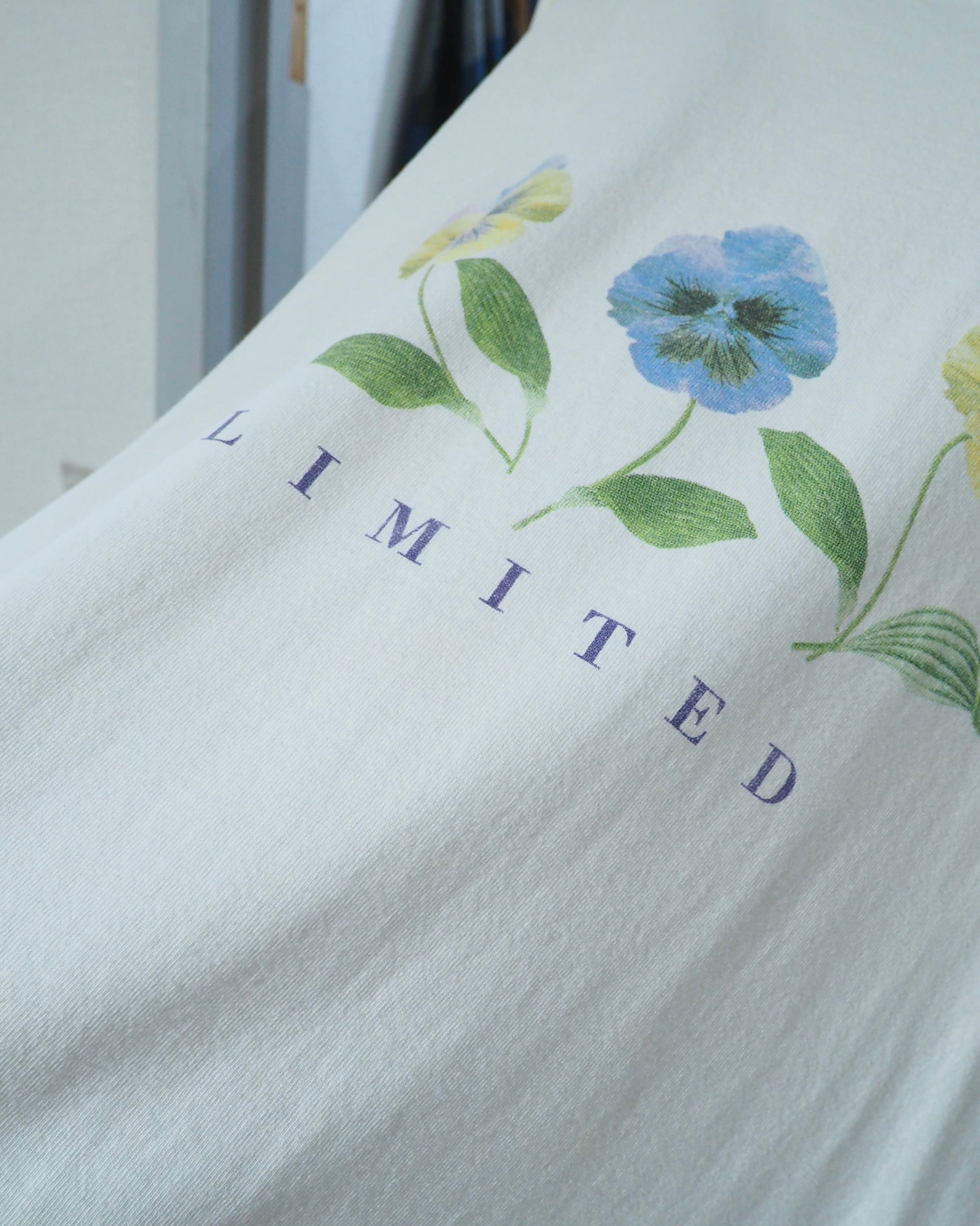 ” Made in USA ” Beautiful Pansy Flower printed White SS Tee