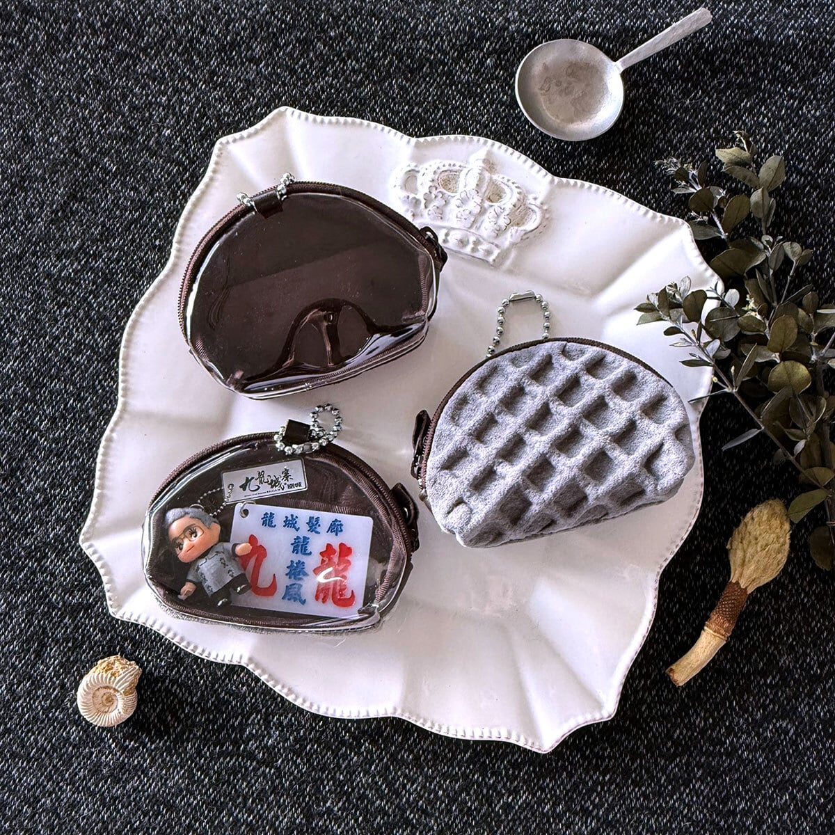 特別版:革のワッフル・半月クリアポーチ(セサミ)