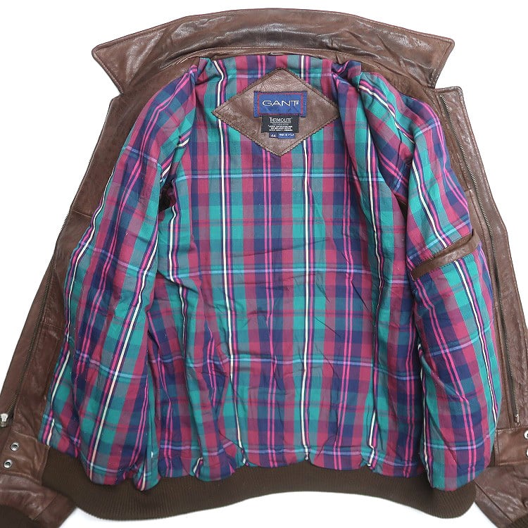 古着 90年代 GANT 本革 レザージャケット ブルゾン ブラウン 表記：44