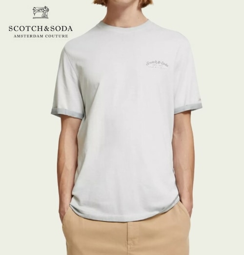 スコッチアンドソーダ Tシャツ 半袖 メンズ トップス グレー 灰色 SCOTCH&SODA Garment-dyed logo T-Shirt 282-14405 Cloudy Skies