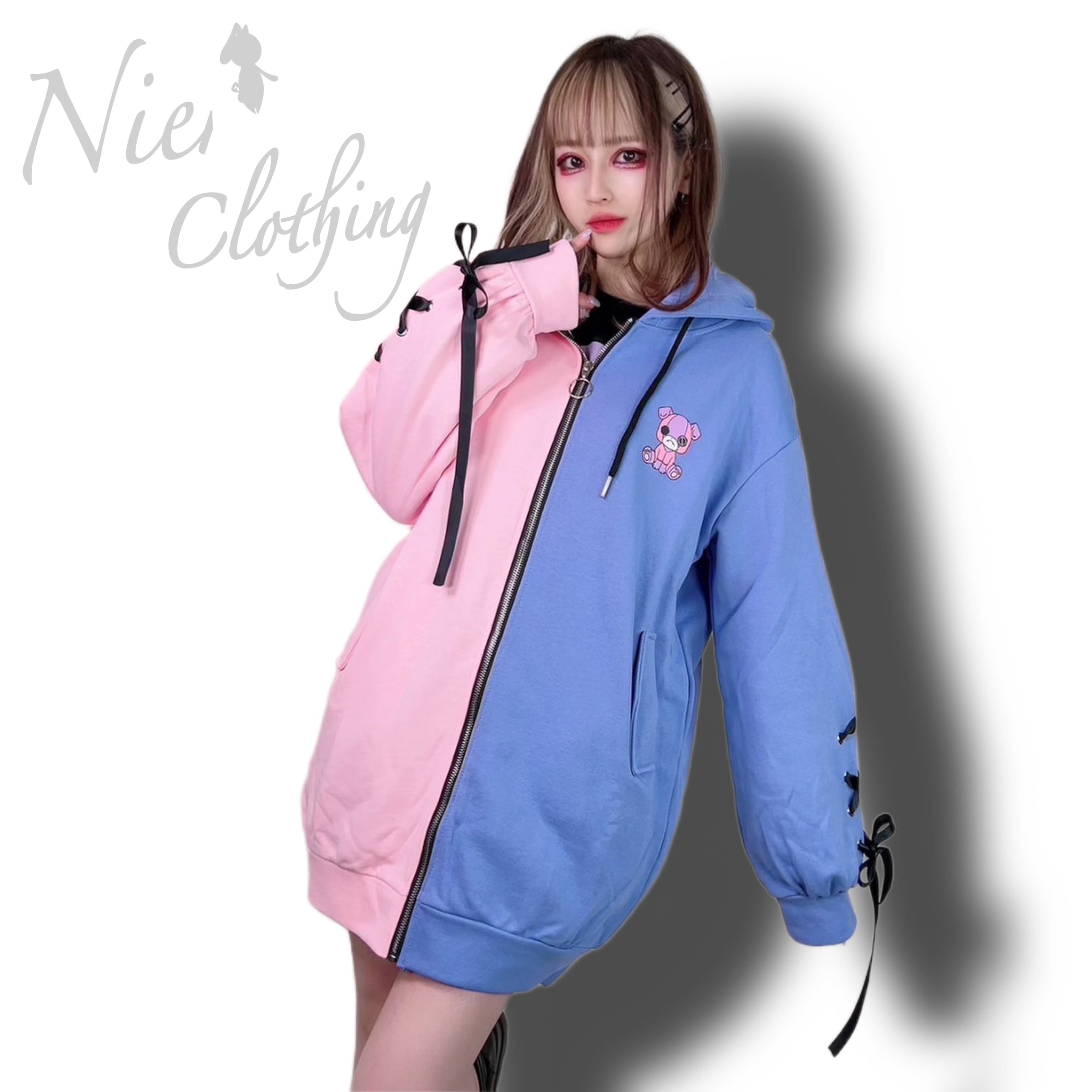 NieR 袖リボンTWO-TONE ZIP PARKA【ちゃむちゃむ】