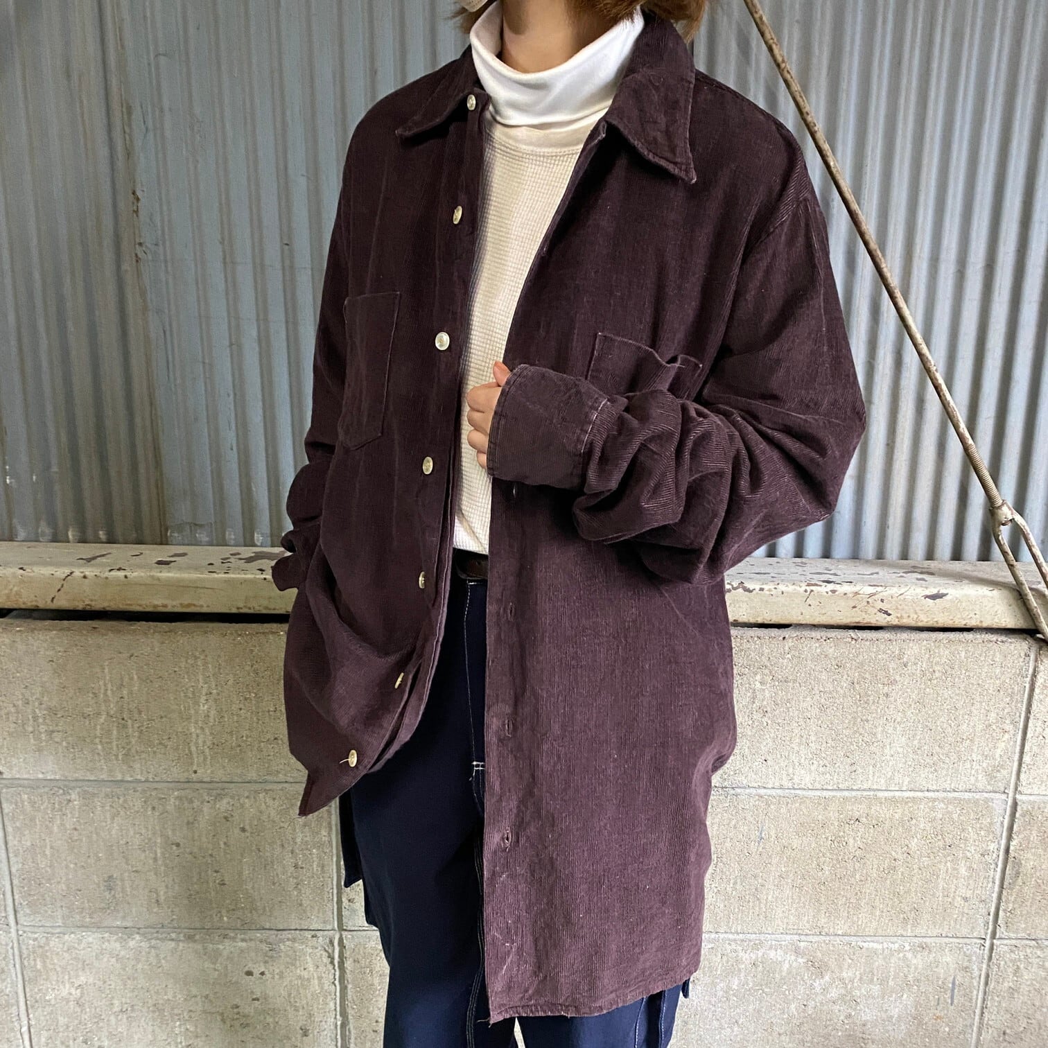 USA製 60年代 Sovereign 細畝 コーデュロイシャツ メンズM TALL 古着 