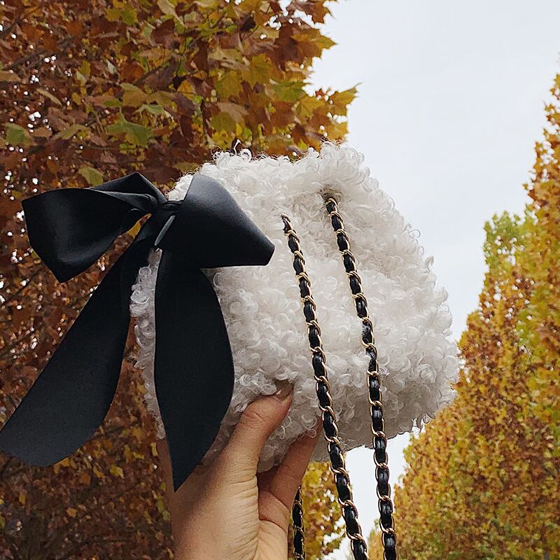 ファーオータムウィンターチェーン 秋物 冬物 メッセンジャーバッグ 手作りハンドバック19003518743