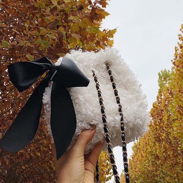 ファーオータムウィンターチェーン 秋物 冬物 メッセンジャーバッグ 手作りハンドバック19003518743