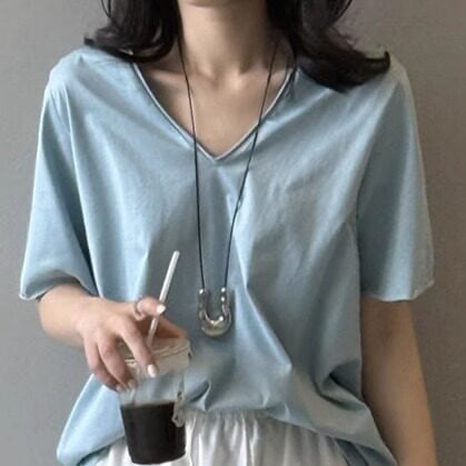 raw edge V-neck T-shirt TO0986