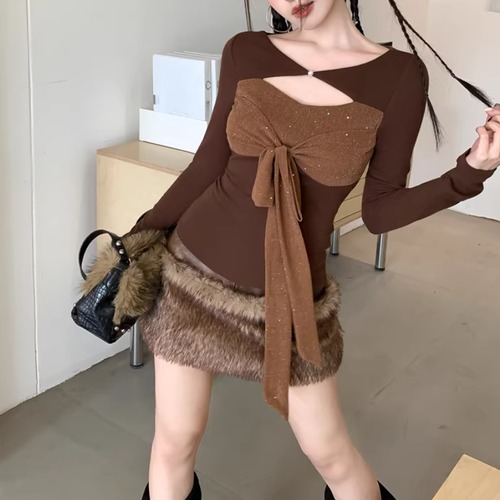 2色／バイカラーカットアウトリボントップス ・75376