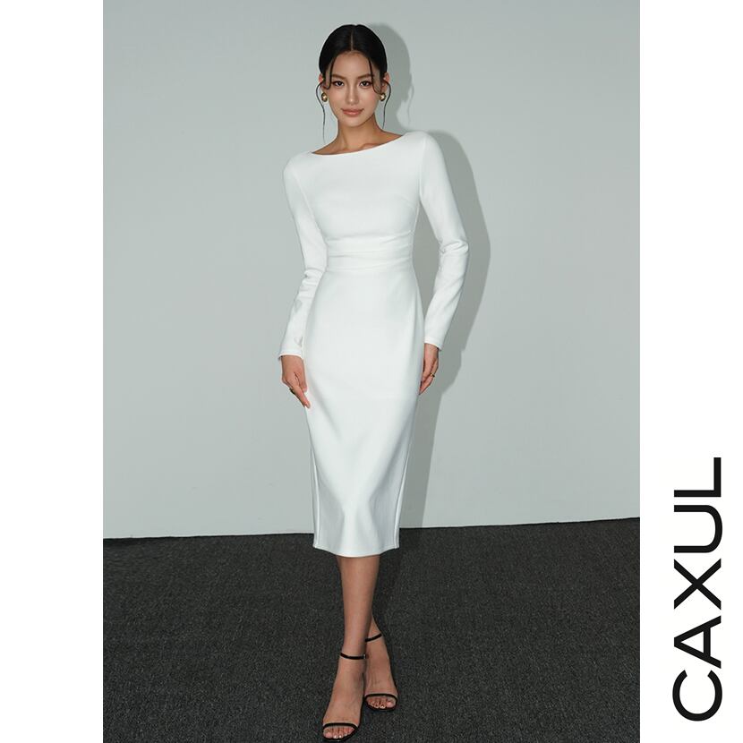ボートネックミディ丈ワンピース/2color | CAXUL