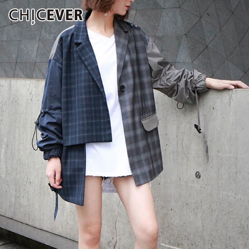CHICEVERチェック柄ブレザージャケット長袖シングルボタンヒットカラーレディーススーツジャケット秋の服 ロング オータム 秋物 6base58961021354
