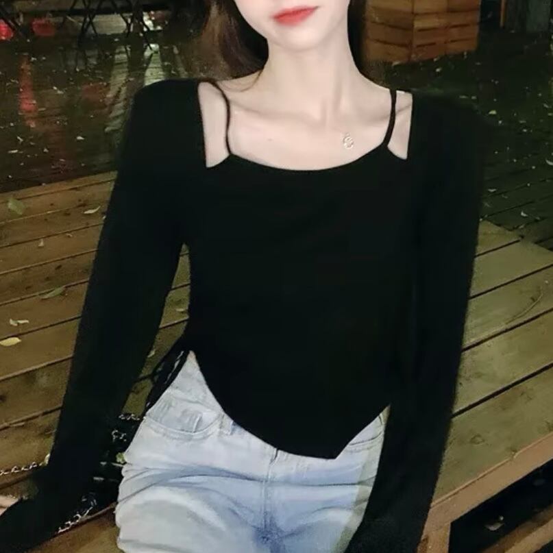 レイヤー風シャーリングロングTシャツ