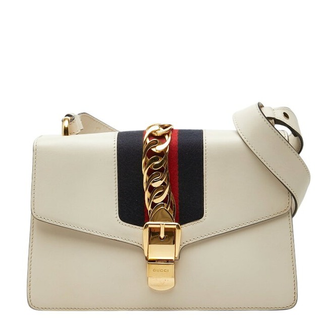 グッチ シェリーライン シルヴィ ハンドバッグ ショルダーバッグ 2WAY 421882 ホワイト アイボリー レザー レディース GUCCI 【中古】