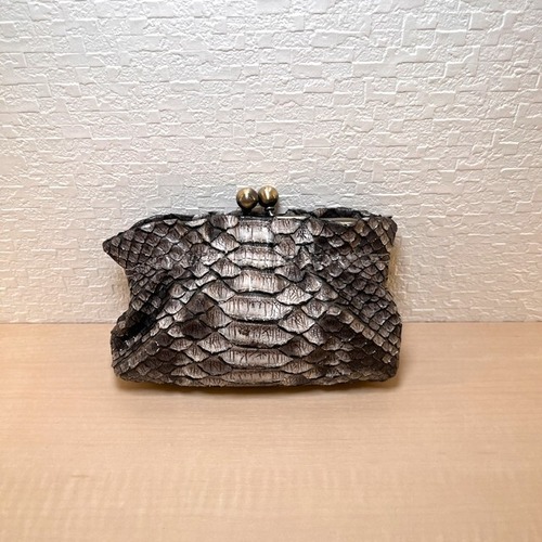 パイソン　口金コインケース　シルバー