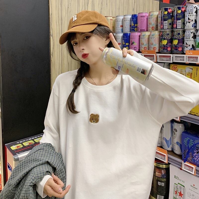 ホワイトTシャツ シャツ スプリングオータムルーズ ロング 春物 秋物 スーパーモール96528547584