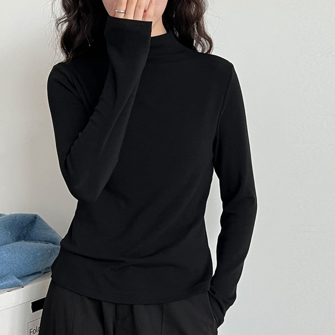 High neck long sleeve rib cut and sew G864