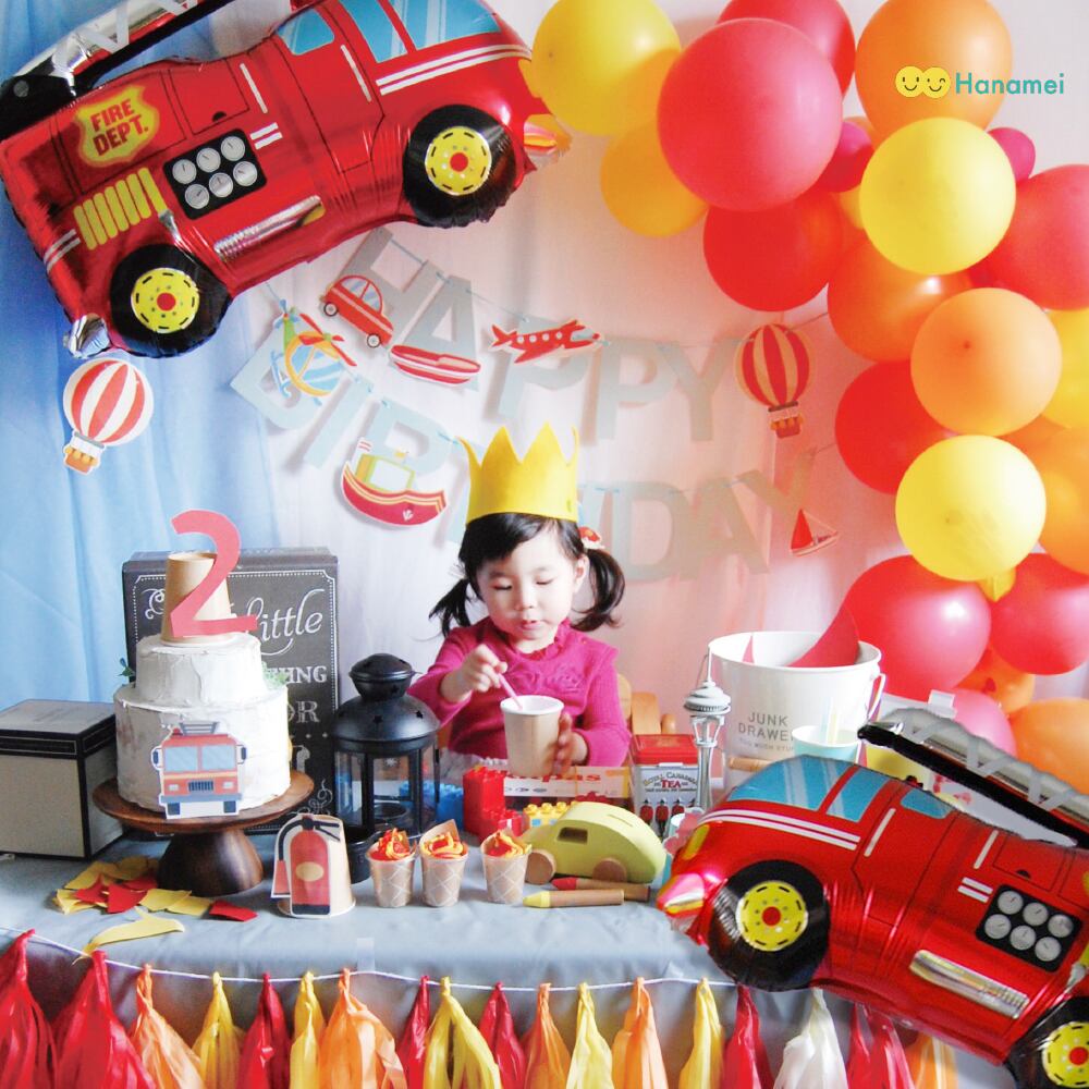 送料無料 バースデーデコレーション 消防車セット ファイヤーエンジン 消防士 かっこいい 誕生日 飾り付け 乗り物 Hanamei