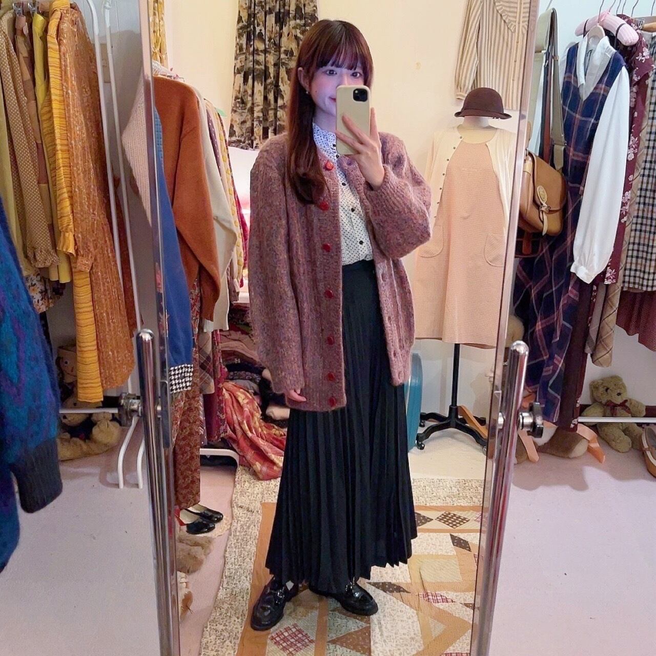 pink mix yarn liner knit cardigan