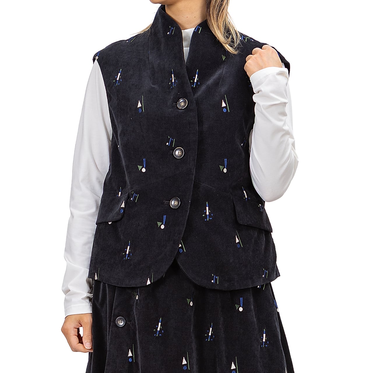 【最新作】シャンブレーベルベット 飛び柄刺繡ベスト【256-9147】