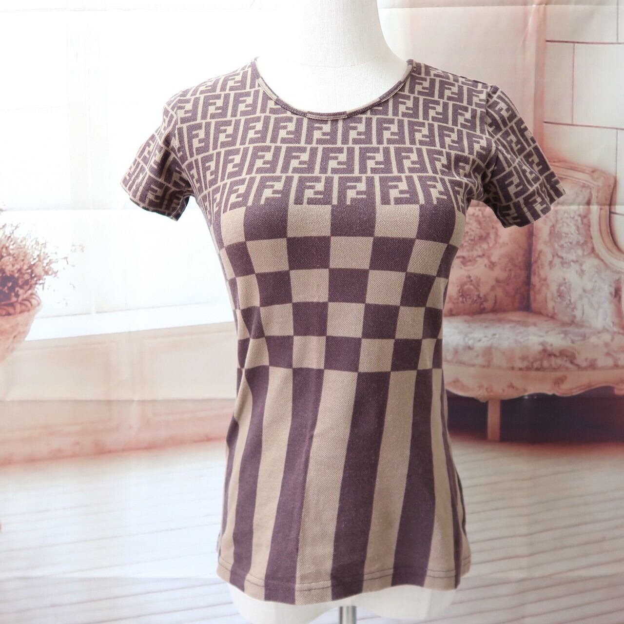 FENDIフェンディ ズッカ柄半袖トップス 綿100％ カットソー半袖Tシャツ