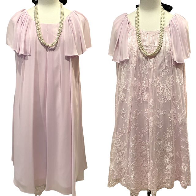Laisse Passe レッセパッセ リバーシブル 2way 結婚式ワンピース パーティドレス レースワンピース 総レース カクテルドレス二次会ワンピ お呼ばれ 発表会 細みえ レディース 上品ワンピ 小さいサイズ 7号 9号 ラベンダー Love Full
