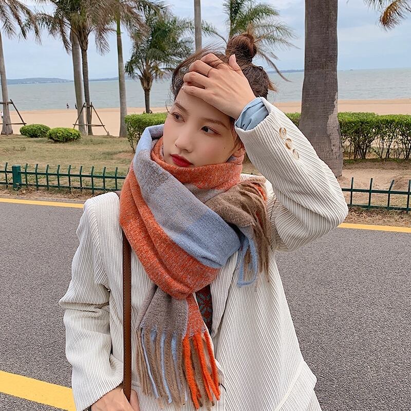 ウィンター格子柄スカーフ オータムニット 秋物 冬物 ブラック・アイド・ピーズ14520090785