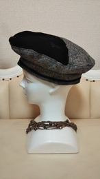 ツイードと黒ベルベットのクールなベレー ハンドメイド