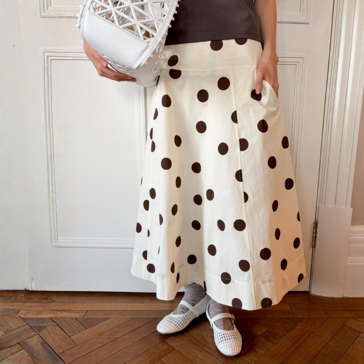Brun Polka Dot Flare Skirt F0630