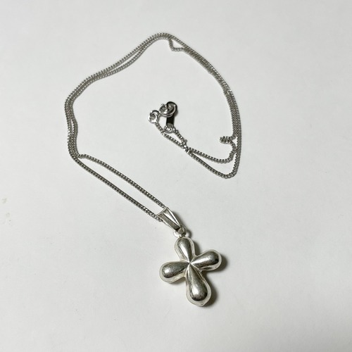 Vintage 925 Silver Puffy Cross Pendant Necklace Made In Italy