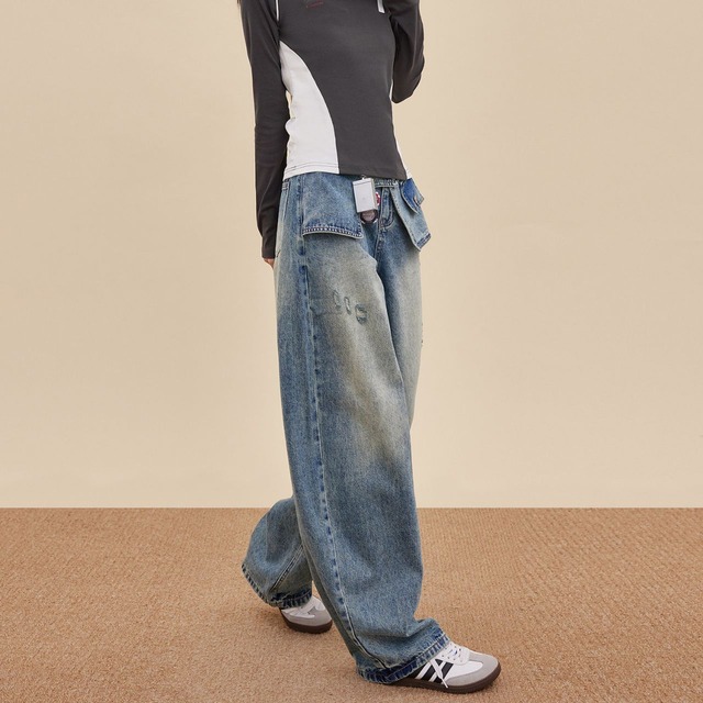 レイヤードウエストデザインデニムパンツ   R01362