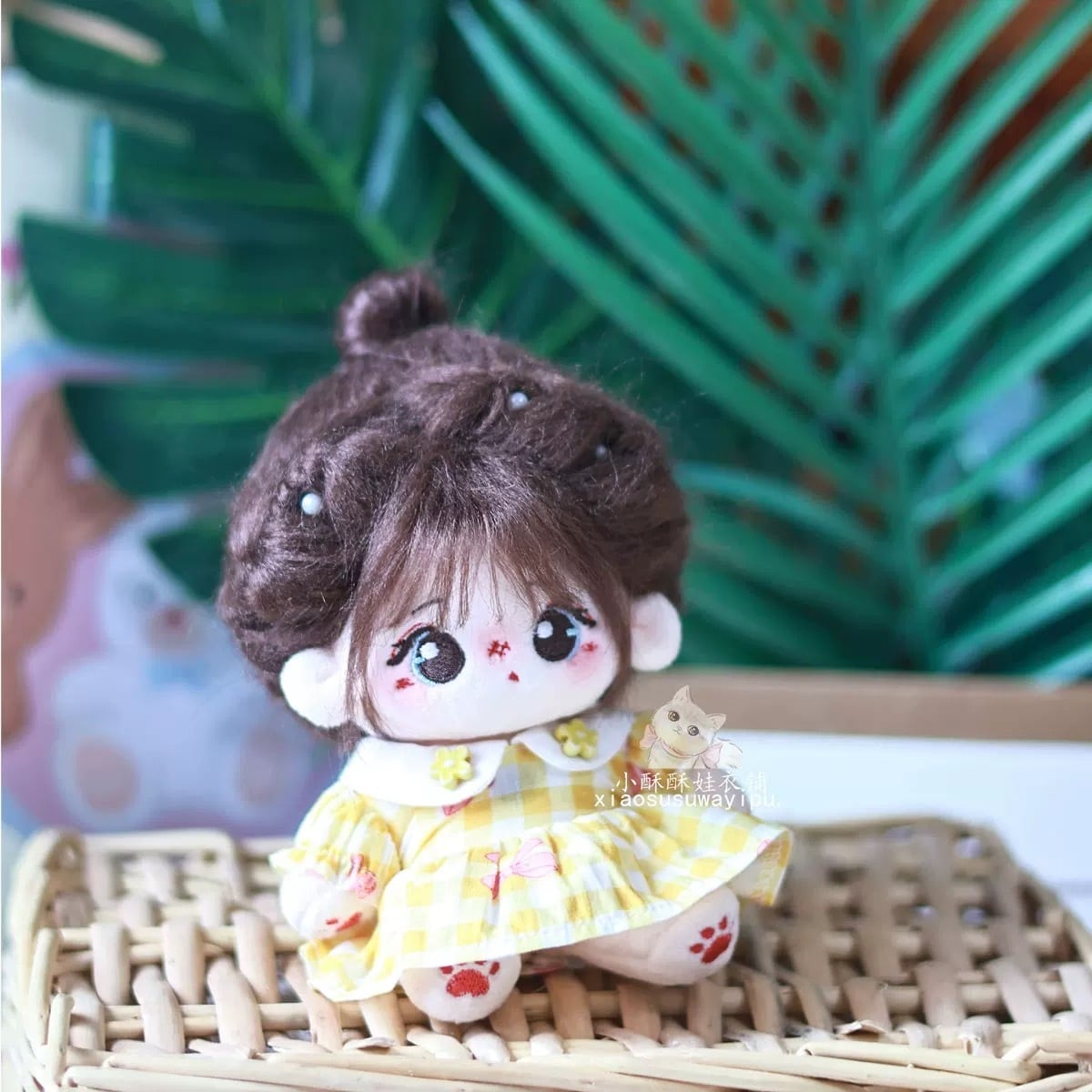 【ぼのこ様】専用ページ ぬい服 10cm ワンピース 10cmぬい服】花ボタンのリボン柄ワンピース 10cm棉花娃娃 labubu