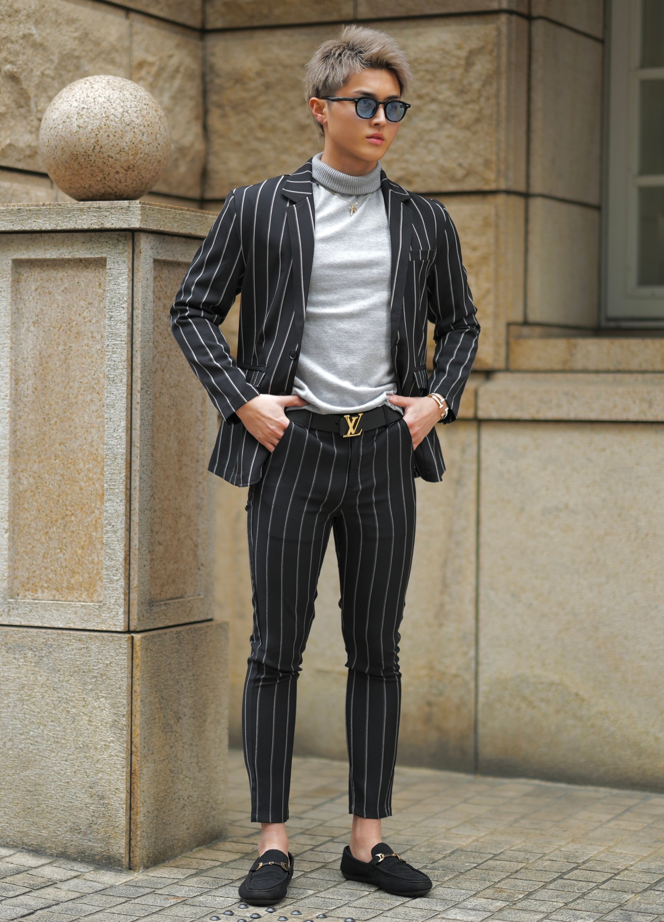 LUXURY STRIPE PANTS BLACK【BB24003】 | BELINDA OFFICIAL